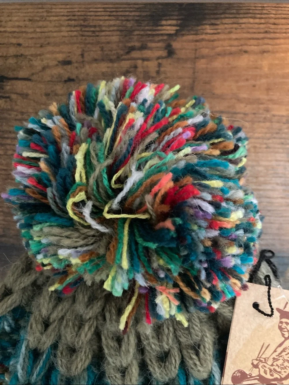 Andes Gifts Olive Multicolor Pom Pom Knit Beanie